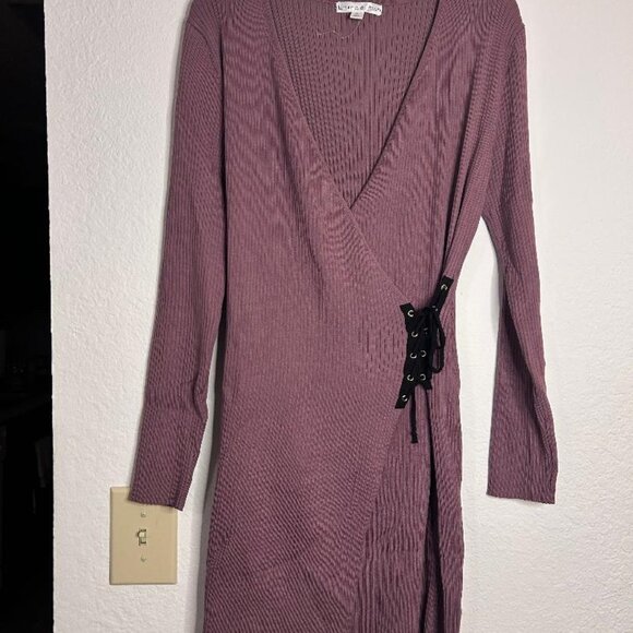 Mauve Surplice Knit Sweater Dress Size XL - Picture 3 of 6